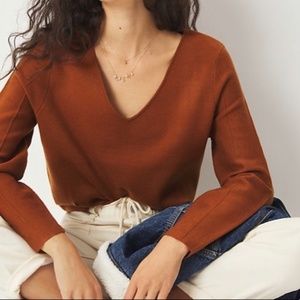 Anthropologie Maeve Lupita V-Neck Sweater in Cedar